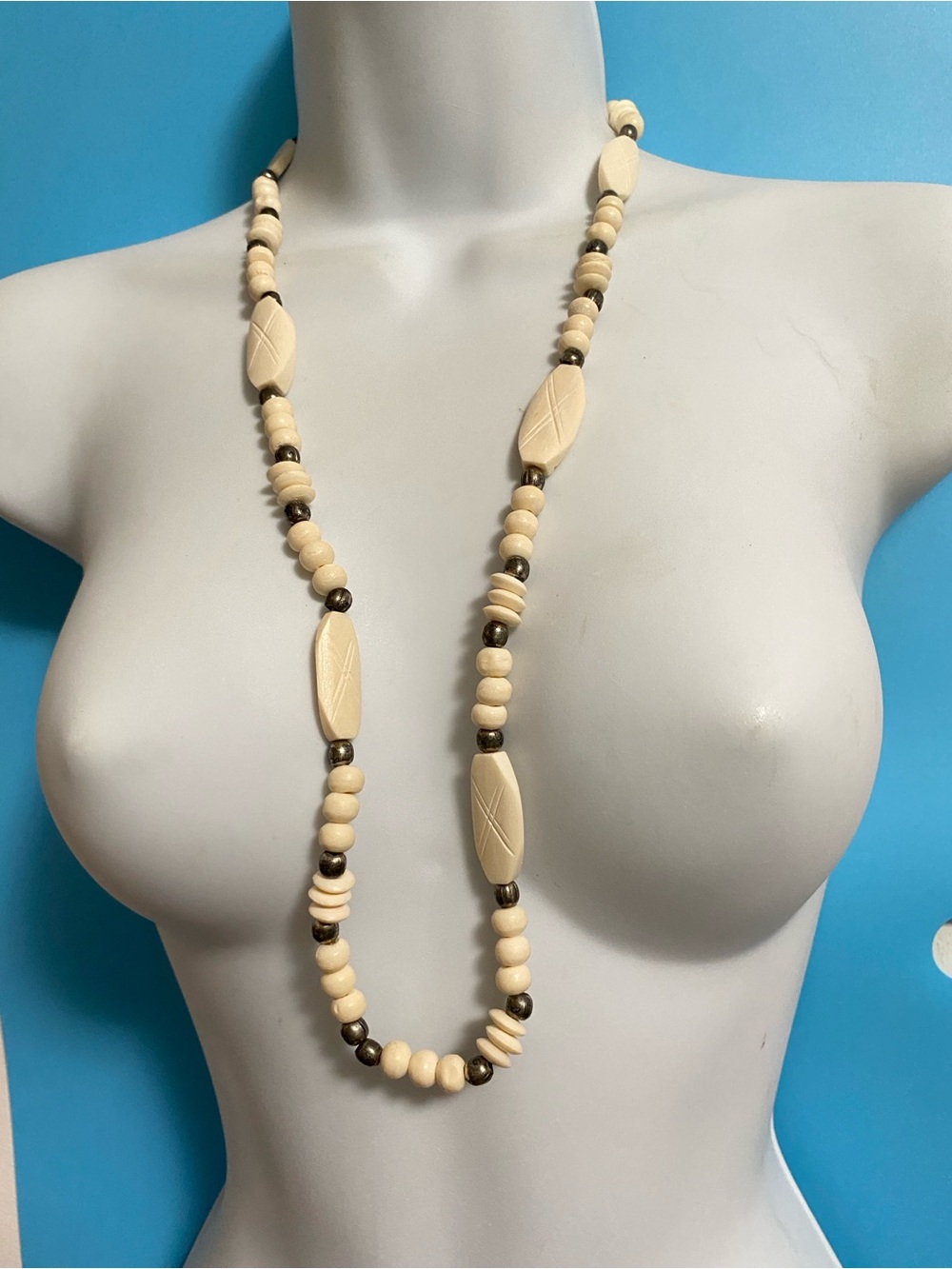 Bohemian Bovine Beads + Silver Ethnic Necklace
